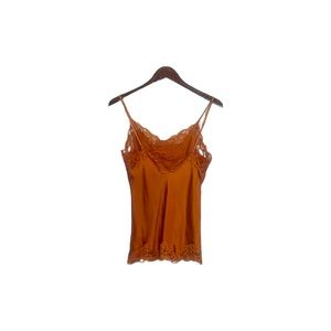 Gold Hawk Silk Lace-Trim Chesnut Camisole Slip Top- Small